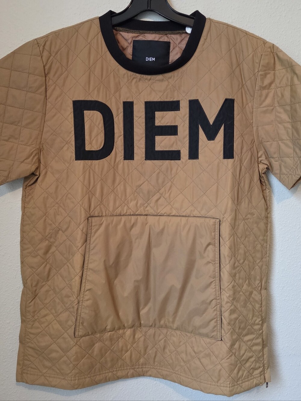 & Other Stories Quilted Short Sleeve Tee in Camel with Black Logo
